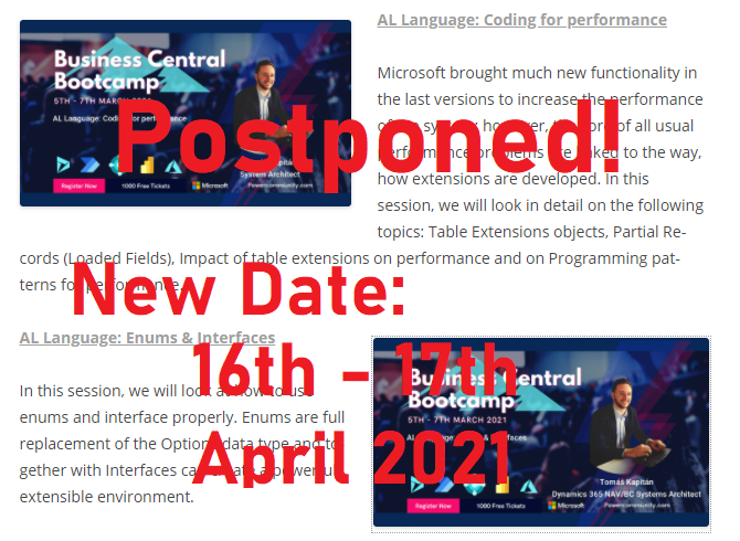 Important update! Business Central Bootcamp postponed to April!