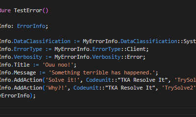 Error actions for ErrorInfo data type